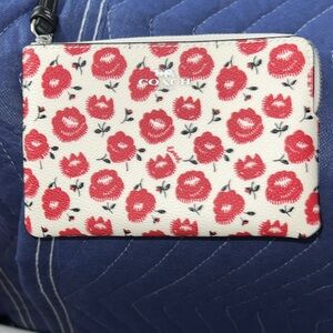 Coach Floral Red and Cream Wristlet